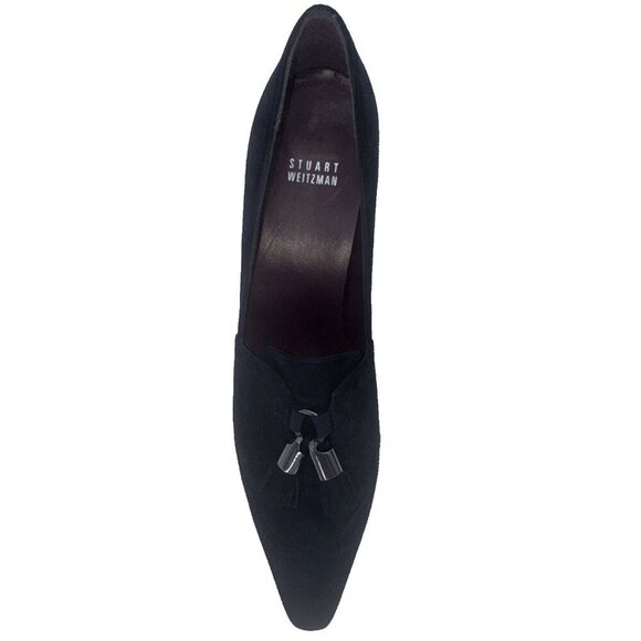 Stuart Weitzman Woman’s Suede Leather heel Navy Tassel Heels 9 - Picture 5 of 12